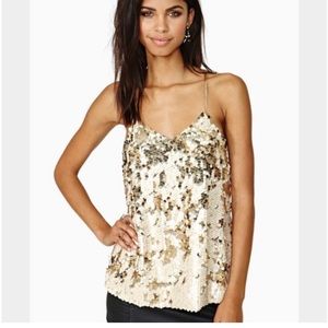 Nasty Gal Beautiful Gold Sequin Camisole Top, size M